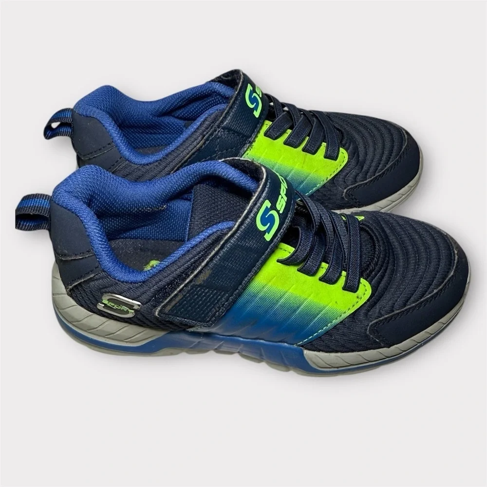 S Sport by Skechers Boys Size 1 Blue Neon Athletic Sneakers Hook and Loop